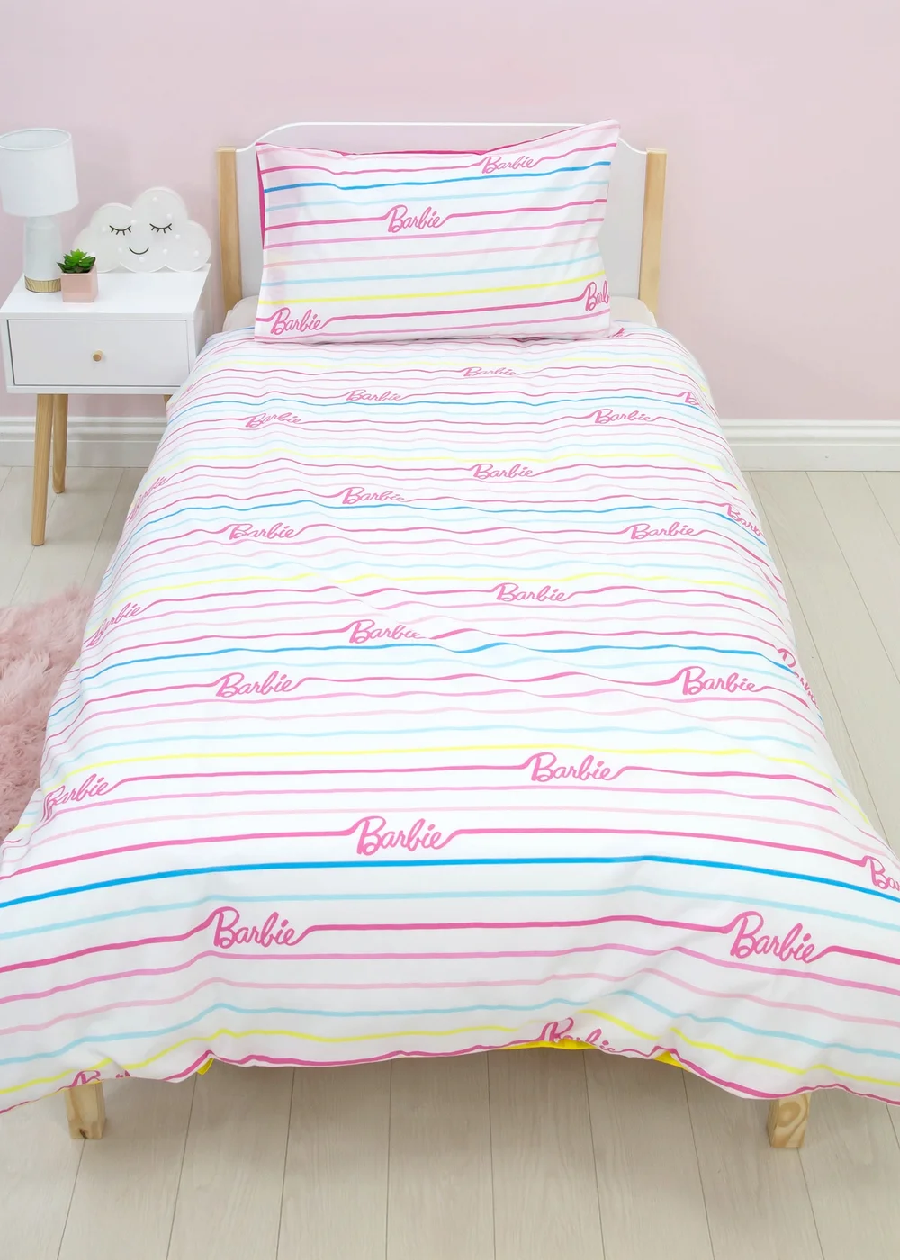 Barbie Pink Unboxed Stripe Polycotton Duvet Cover Set - Single Image 3