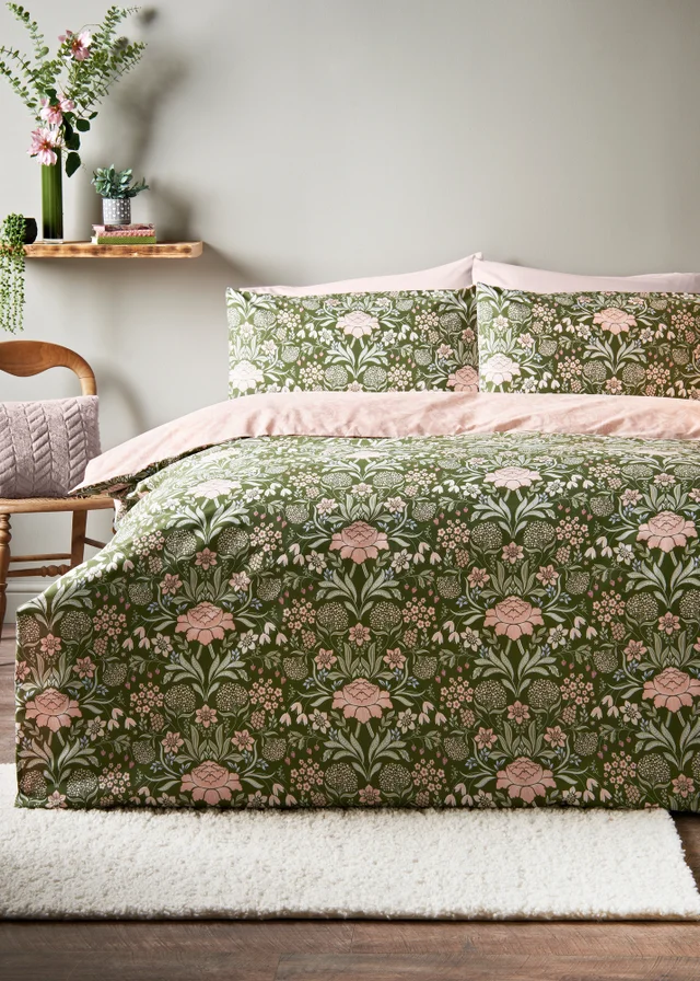 Green Vintage Floral Duvet Set