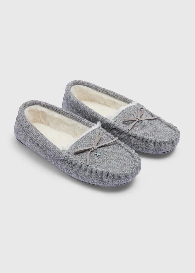 Grey Sparkle Moccasin Slippers
