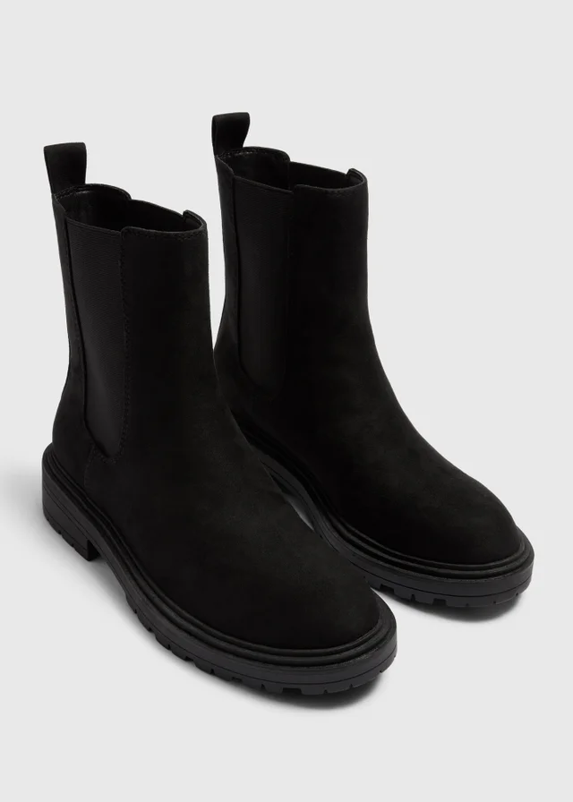 Black Suede Cleated Chelsea Boots