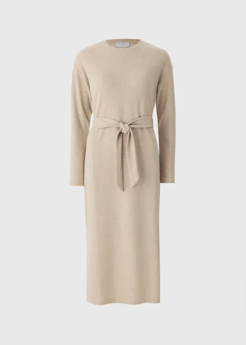 Beige Belted Ribbed Dress - 22 Image 4
