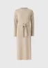 Beige Belted Ribbed Dress - 22 Image 4