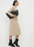 Beige Belted Ribbed Dress - 22 Image 2