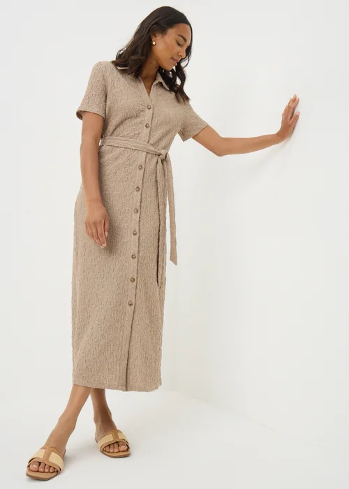 Papaya Petite Taupe Textured Shirt Midi Dress - 6 Image 1