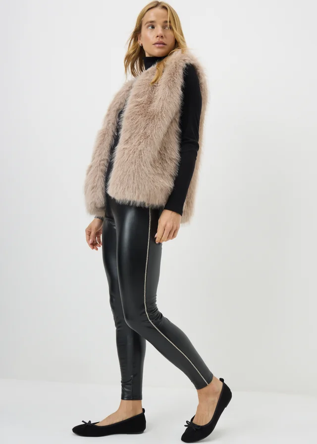 Black Trim Detail Faux Leather Leggings