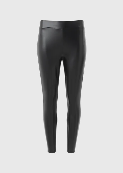 Black Trim Detail Faux Leather Leggings - 16 Image 4
