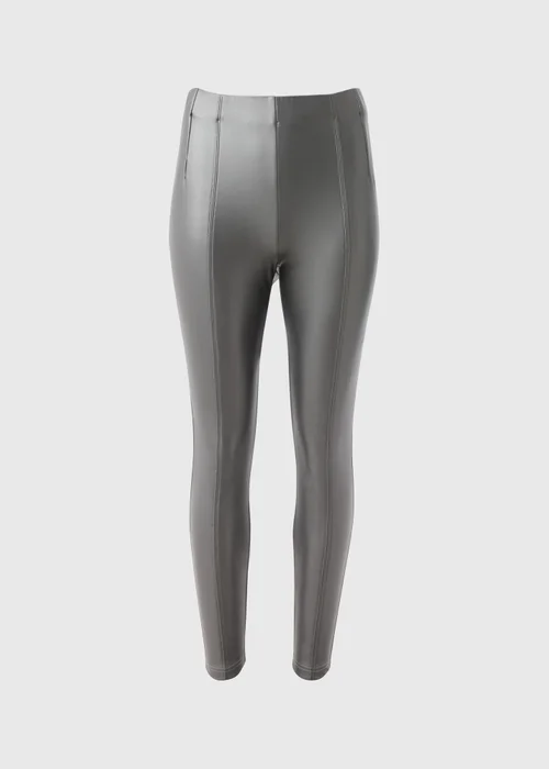 Silver Metallic Faux Leather Leggings - 10 Image 4