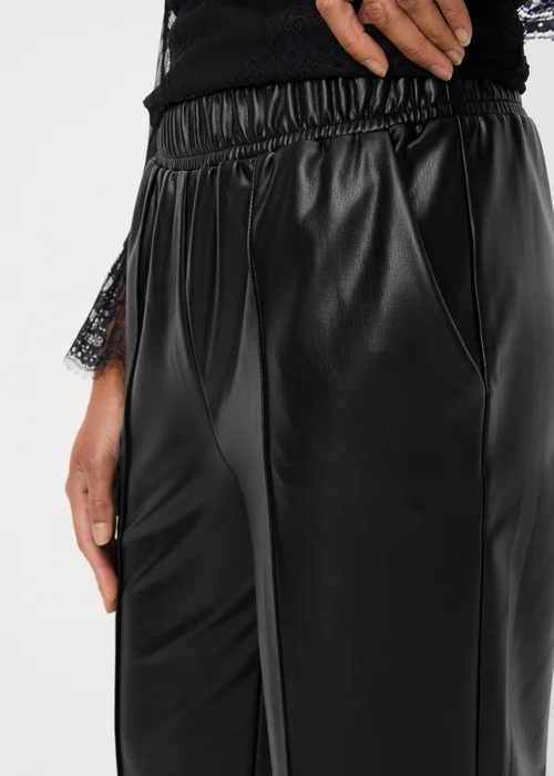 Black Faux Leather Straight Trousers - Size 24 Image 1