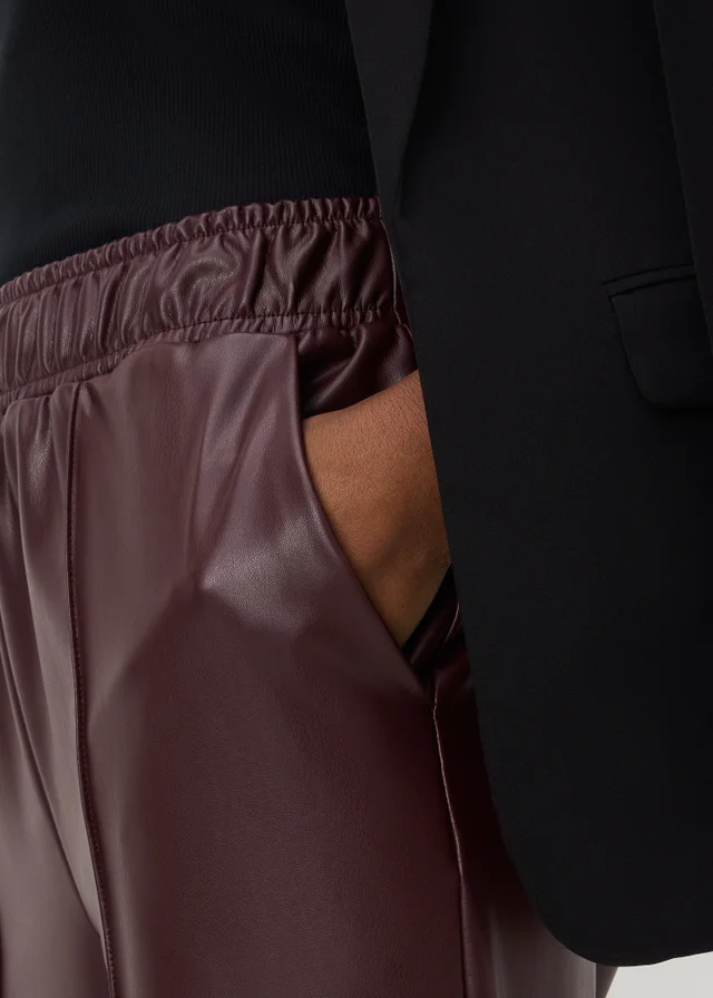 Burgundy Faux Leather Straight Leg Trousers