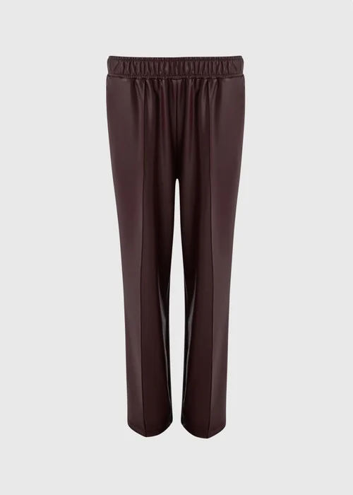 Burgundy Faux Leather Straight Leg Trousers - Size 26 Image 3