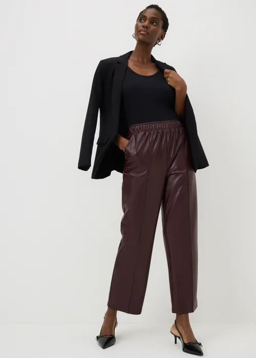 Burgundy Faux Leather Straight Leg Trousers - Size 26 Image 1