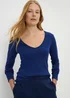 Navy V-Neck Long Sleeved Fitted T-Shirt - Size 28 Image 1