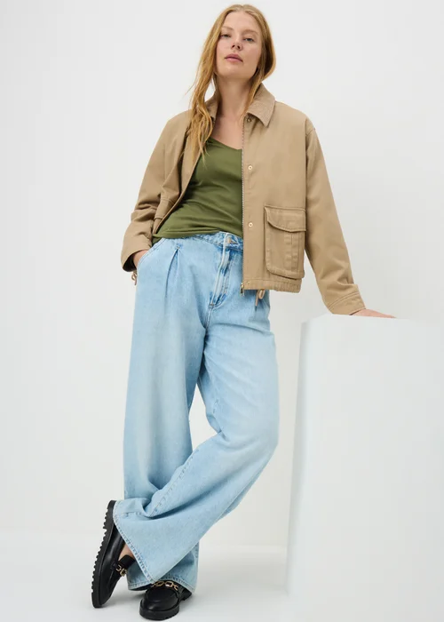 Khaki Fitted V-Neck T-Shirt - Size 28 Image 2