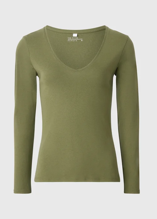 Khaki Fitted V-Neck T-Shirt - Size 28 Image 4