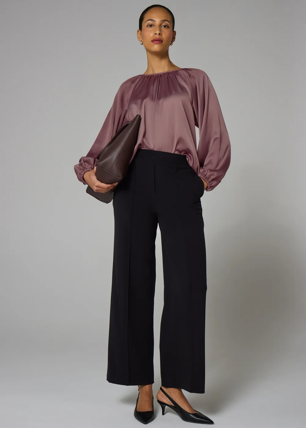 Et Vous Mauve Satin Blouse - Size 22 Image 2