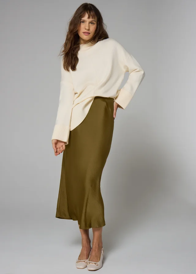 Et Vous Olive Green Satin Midaxi Skirt