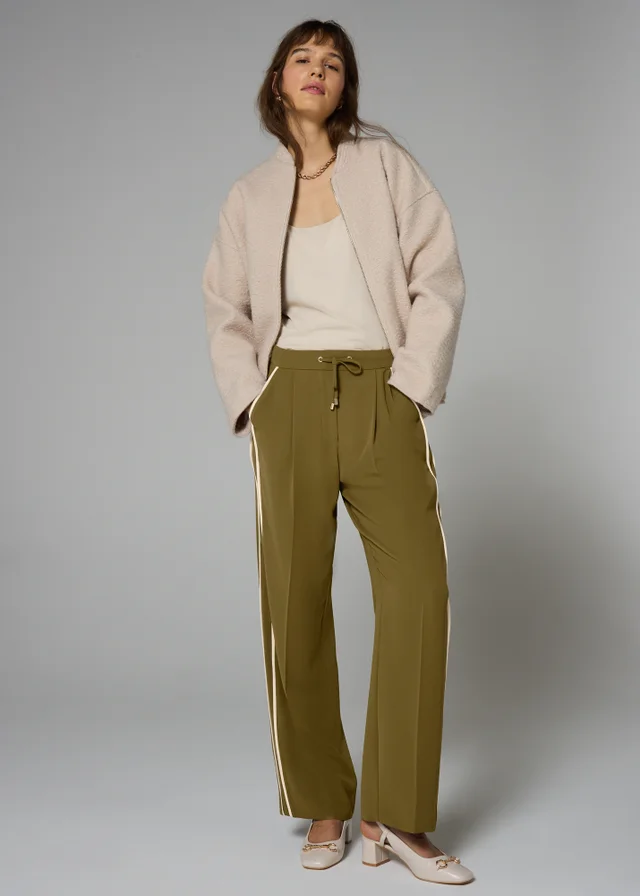 Et Vous Olive Side Stripe Wide Leg Trousers