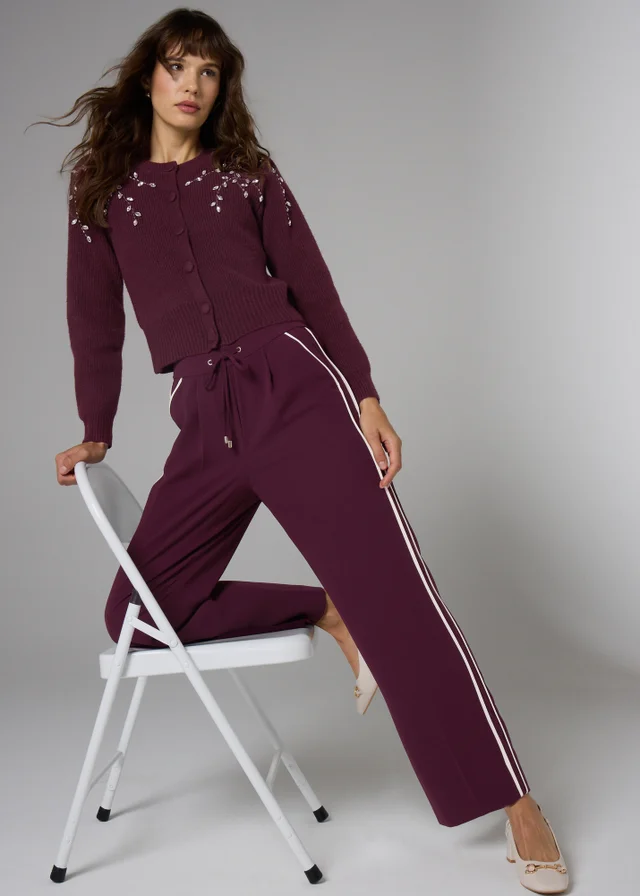 Et Vous Burgundy Stripe Wide Leg Trousers
