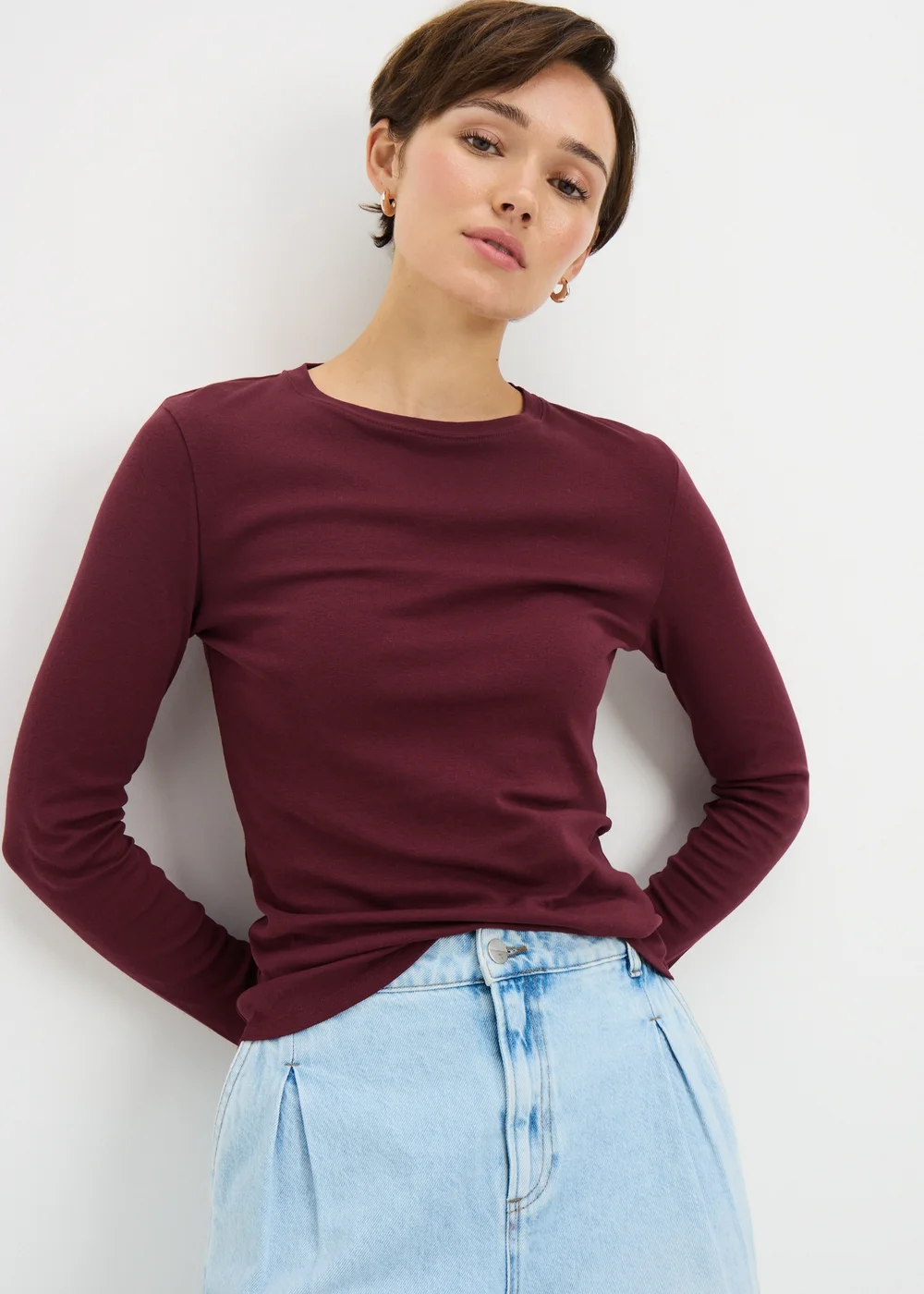 Burgundy Fitted Long Sleeve Top - Size 28 Image 1