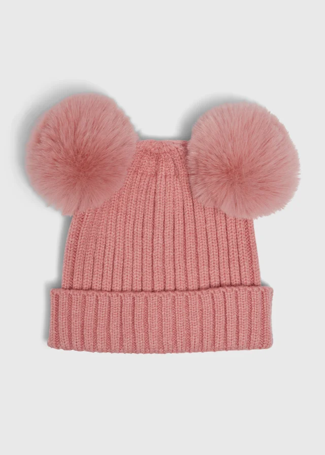 Baby Pink Double Pom Beanie (Newborn-24mths)