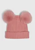 Baby Pink Double Pom Beanie (Newborn-24mths) - Age 0 - 3 Months Image 1