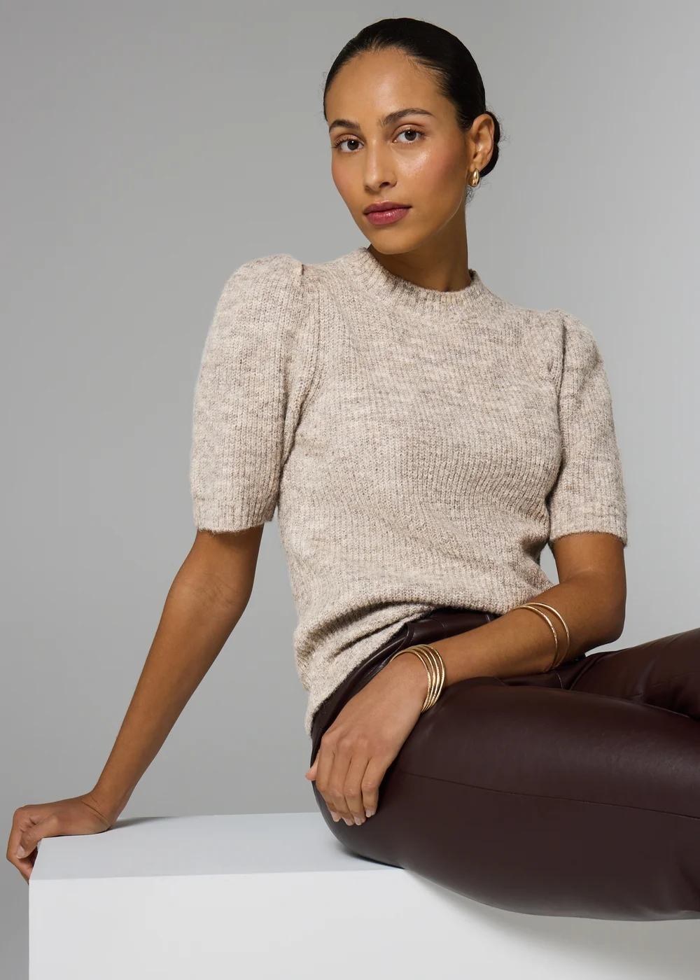 Et Vous Taupe Fluffy Knit T-Shirt - 14 Image 1