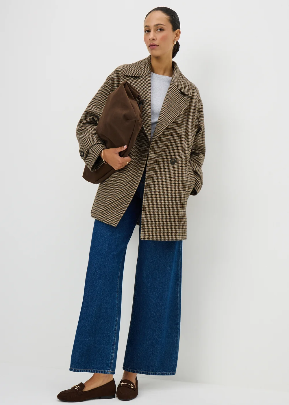 Brown Check Pea Coat - 8 Image 1