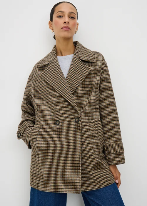 Brown Check Pea Coat - 8 Image 2
