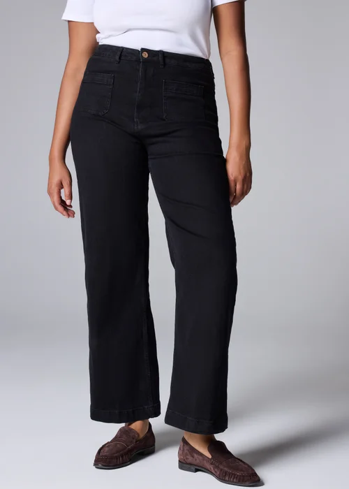 Black Front Pocket Wide Leg Jeans - Size 08 29 leg Image 3