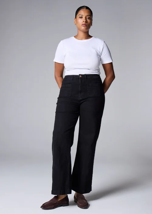 Black Front Pocket Wide Leg Jeans - Size 08 29 leg Image 1