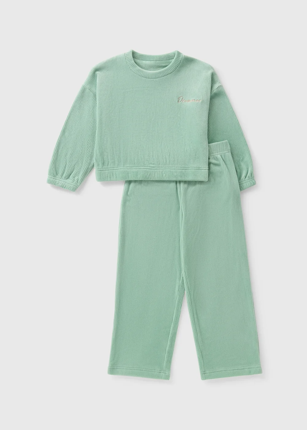 Girls Sage Ribbed Fleece Pyjama Set (4-13yrs) - Age 4 Years Image 1