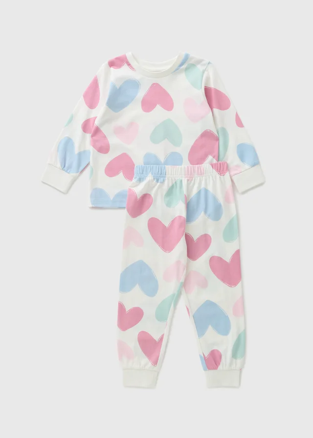 Girls White Heart Pyjama Set (1-13yrs)