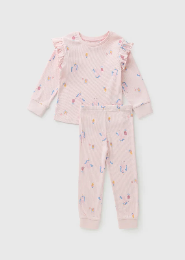 Girls Pink Unicorn Ribbed Pyjama Set (1-7yrs)