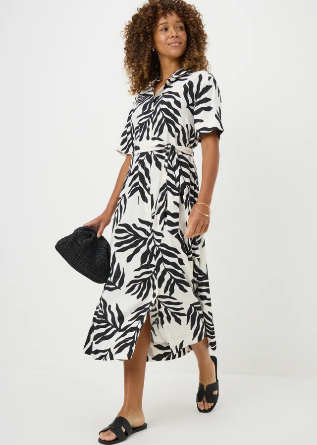 Black Leaf Shirt Midi Dress