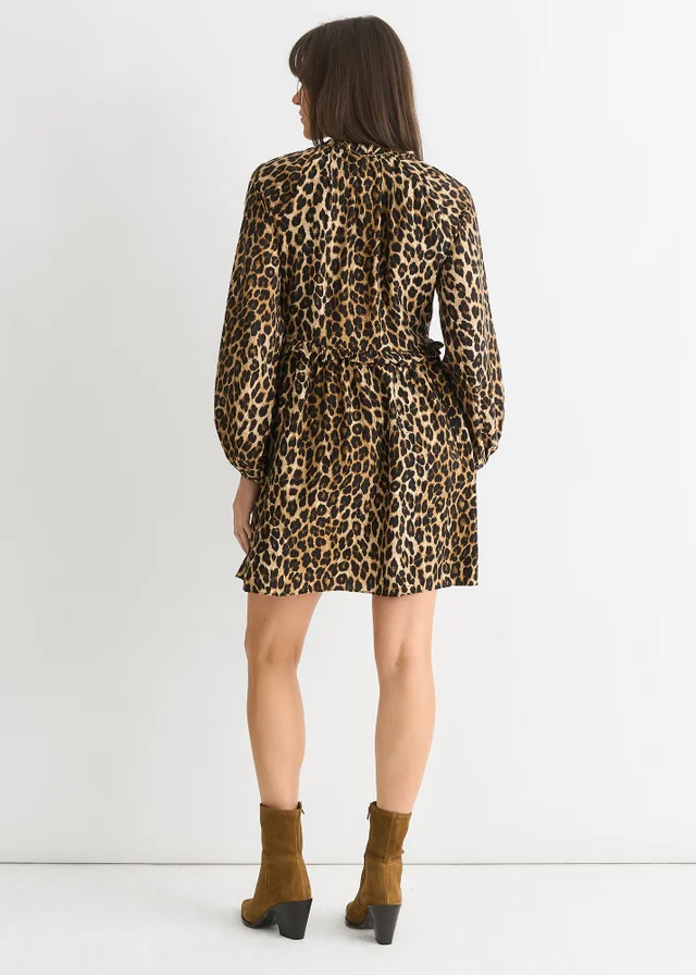 Gini London Brown Animal Smock Mini Dress