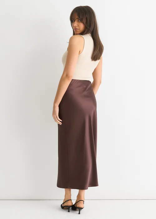 Gini London Chocolate Satin Midi Skirt - Size 10 Image 2