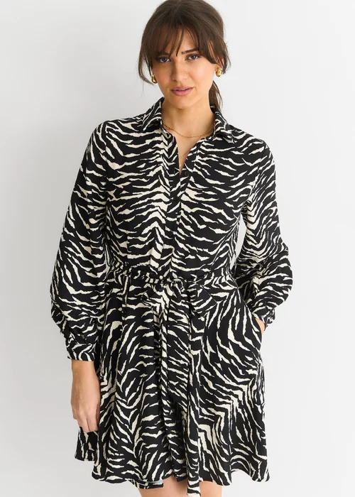 Gini London Black/ Gold Zebra Belted Shirt Dress - 8 Image 3