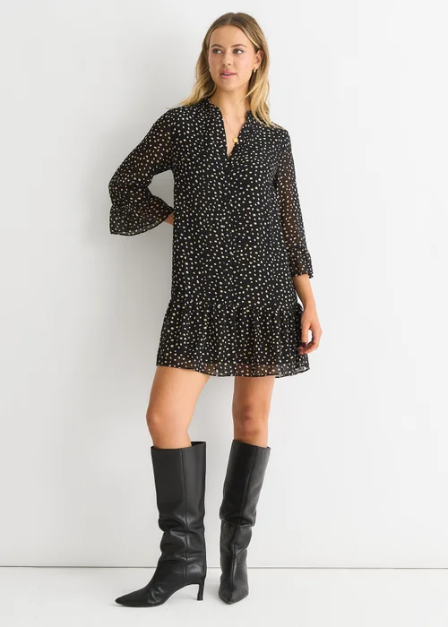 Gini London Black Animal Spot Shirt Mini Dress - 8 Image 1