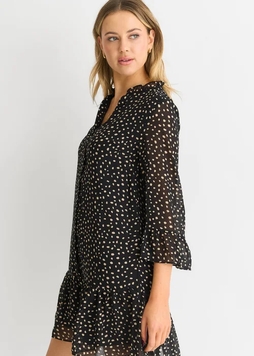 Gini London Black Animal Spot Shirt Mini Dress - 8 Image 4