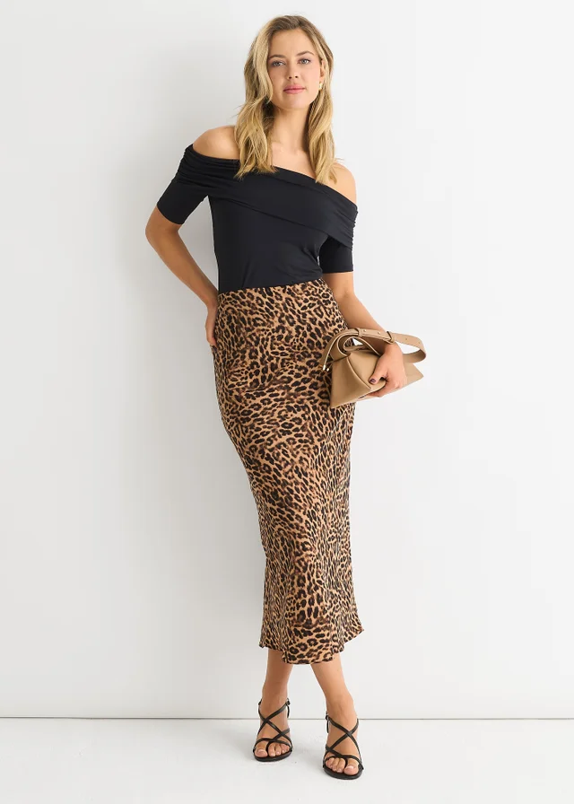 Gini London Brown Animal Print Maxi Skirt
