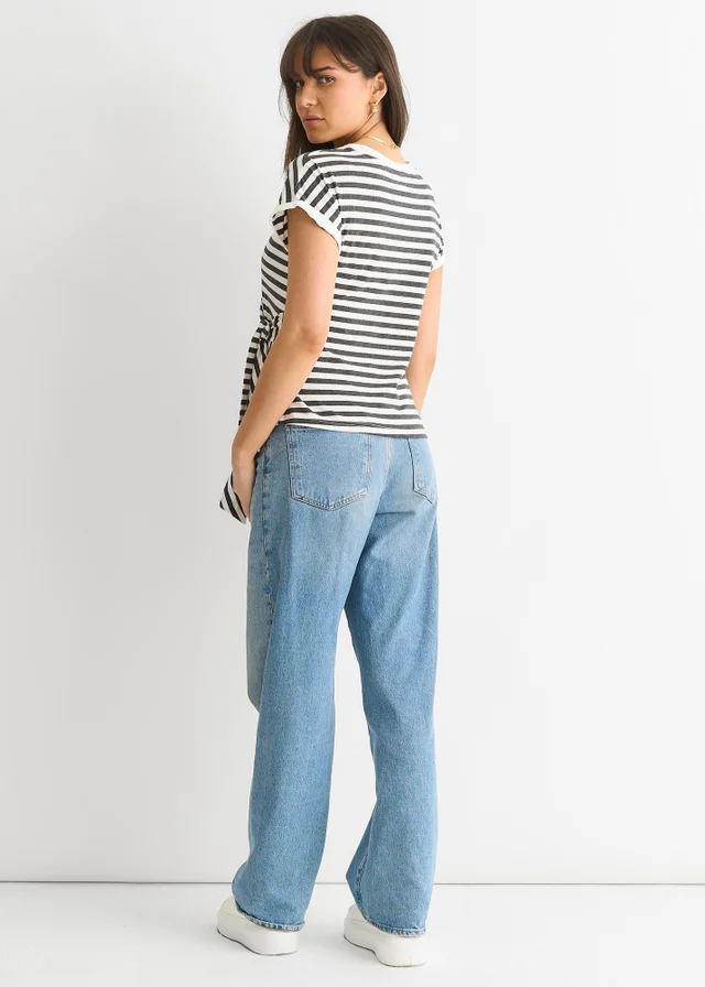 Gini London Grey Stretch Stripe Top
