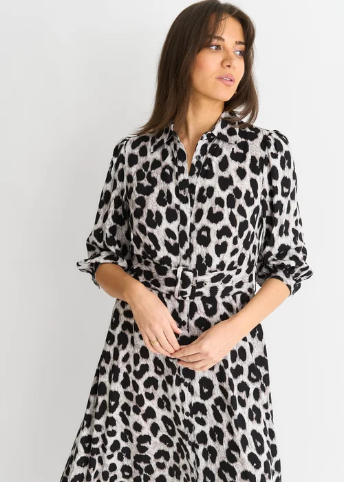 Gini London Grey Animal Print Shirt Maxi Dress - 8 Image 3