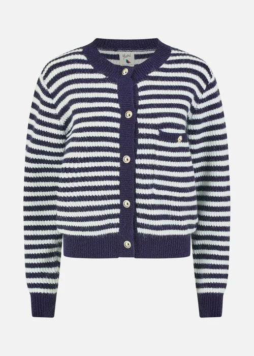 Yumi Navy Stripe Knit Relaxed Fit Cardigan - Medium/Large Image 3