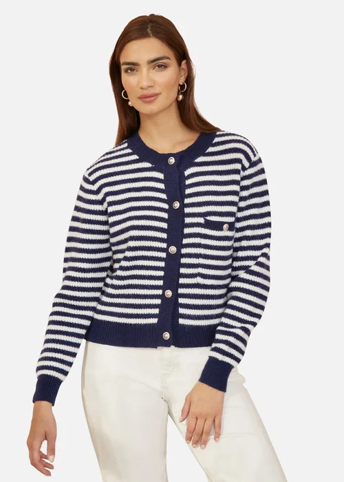 Yumi Navy Stripe Knit Relaxed Fit Cardigan - Medium/Large Image 1