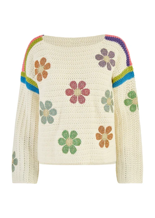 Yumi Cream Crochet Flower Jumper - Medium Image 3