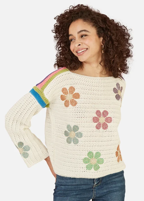 Yumi Cream Crochet Flower Jumper - Medium Image 1