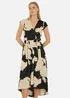 Yumi Black Blossom Print Wrap Midi With Dipped Hem - 8 Image 2