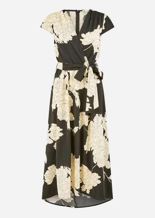 Yumi Black Blossom Print Wrap Midi With Dipped Hem - 8 Image 3