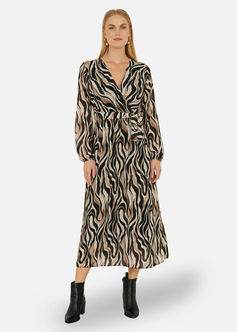 Yumi Brown Animal Swirl Midi Wrap Dress - 16 Image 2