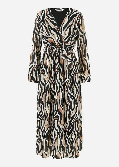 Yumi Brown Animal Swirl Midi Wrap Dress - 16 Image 3